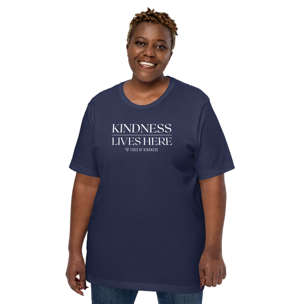 Short Sleeve Unisex T-Shirt - KINDNESS LIVES HERE - White Ink