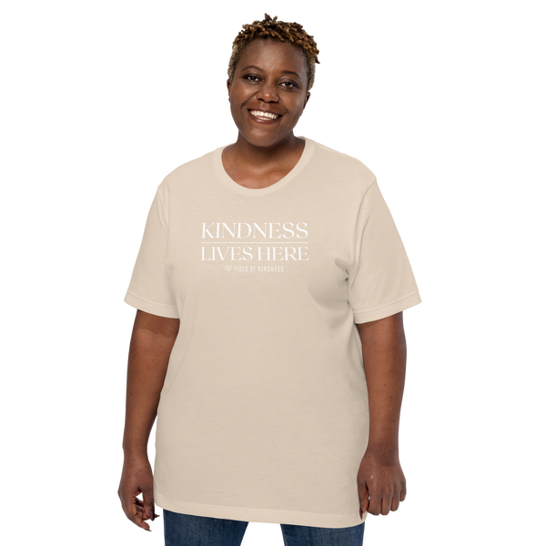 Short Sleeve Unisex T-Shirt - KINDNESS LIVES HERE - White Ink