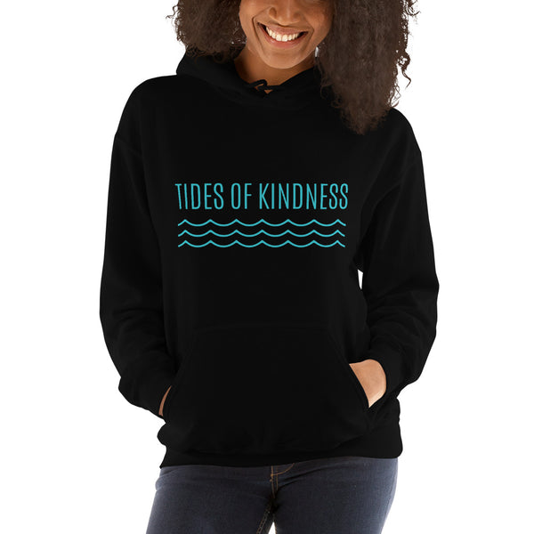 Hoodie Unisex Sweatshirt - TIDES of KINDNESS w/ WAVES - Teal Ink