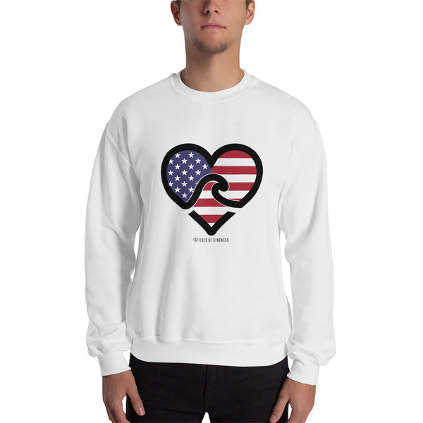 Crewneck Unisex Sweatshirt - AMERICAN FLAG - Black Ink