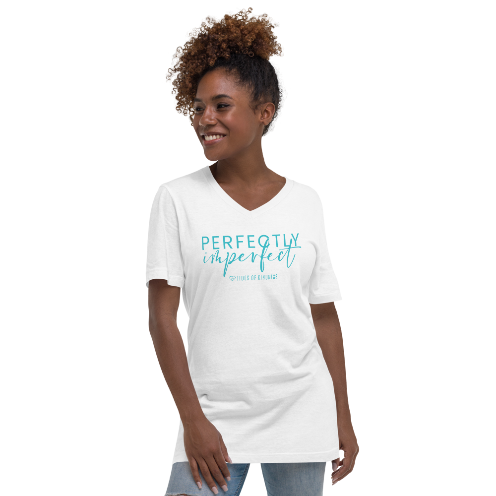 V-Neck Unisex Short-Sleeve T-Shirt - PERFECTLY IMPERFECT - Teal Ink