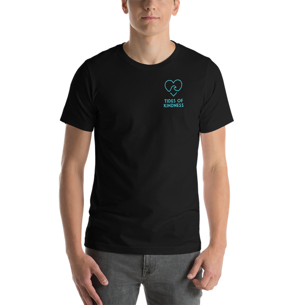Short-Sleeve Unisex T-Shirt – 2 Sides – COAST 2 COAST KINDNESS / Back – Logo/Front - Teal Ink