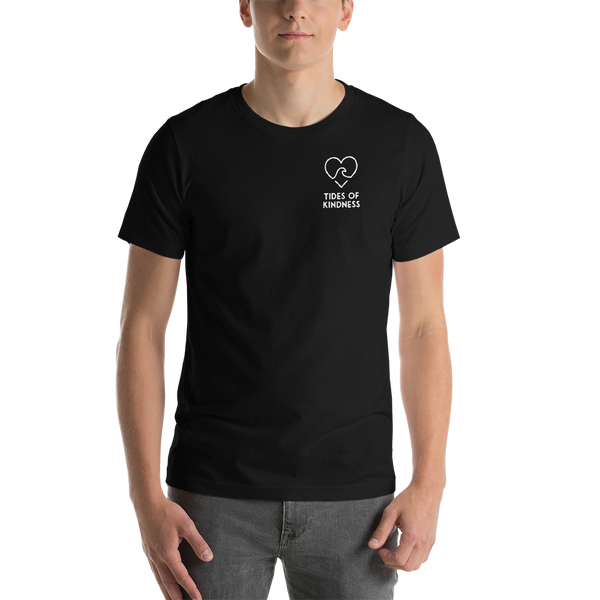 Short-Sleeve Unisex T-Shirt – 2 Sides – COAST 2 COAST KINDNESS / Back – Logo/Front – White Ink