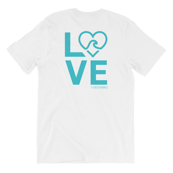 Short-Sleeve Unisex T-Shirt - LOVE / Back - Teal Ink