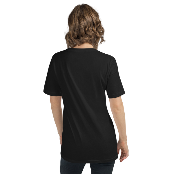 V-Neck Unisex Short Sleeve T-Shirt - Tides of Kindness - Palm - White Ink