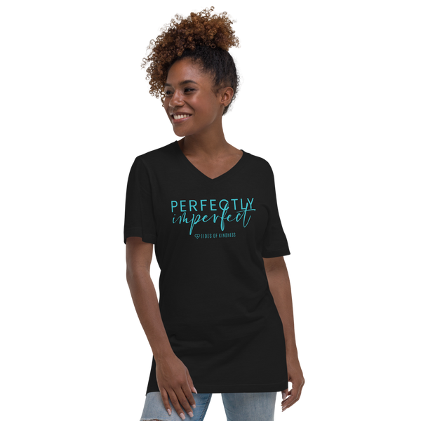 V-Neck Unisex Short-Sleeve T-Shirt - PERFECTLY IMPERFECT - Teal Ink
