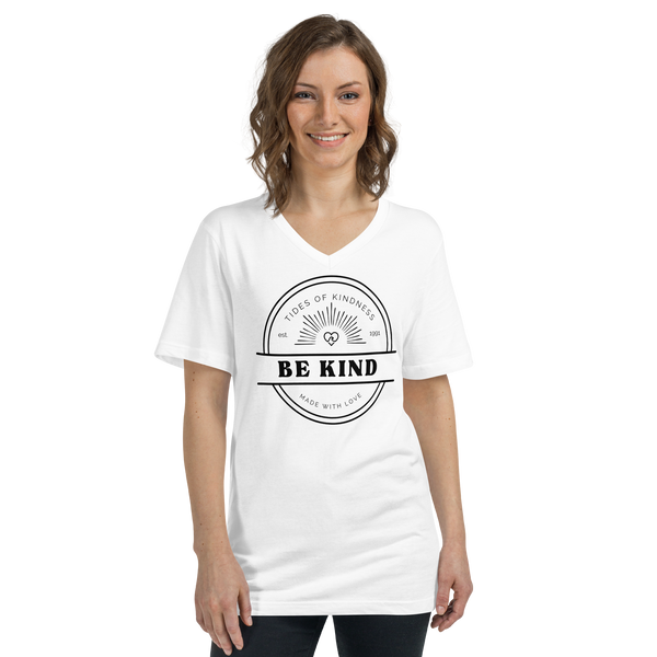 V-Neck Unisex Short-Sleeve T-Shirt - BE KIND / BURST - Black Ink